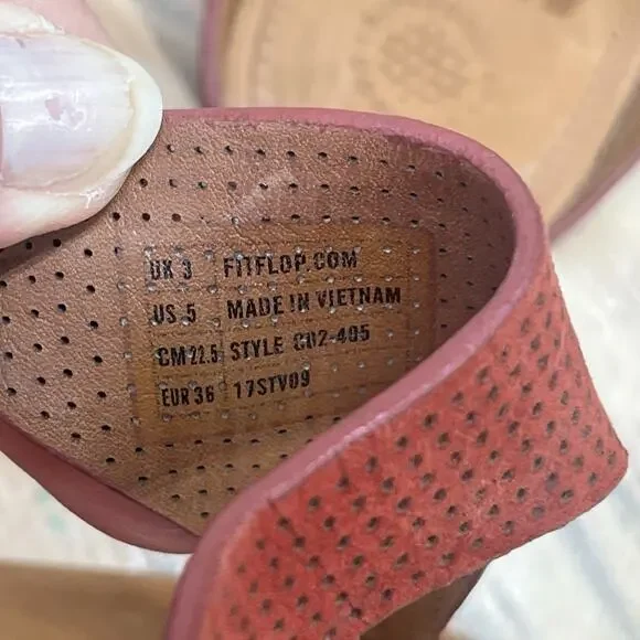 FitFlop Banda Perforated Leather Thong Toe-Post Sandal Size 5 Red Comfort Casual - Picture 3 of 8